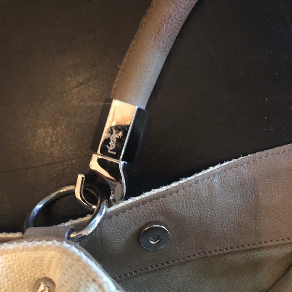 Ysl handbag.  Cream fabric with leather handle.